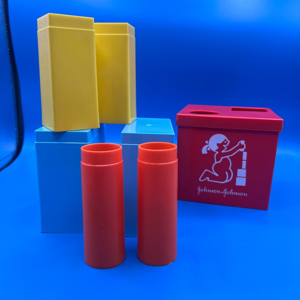 Vintage 1980 Johnson & Johnson Playpath Shape Sorter Toy Red Box Blocks Set